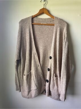 American Eagle Outfitters Neutral Taupe Ribbed Button Cardigan